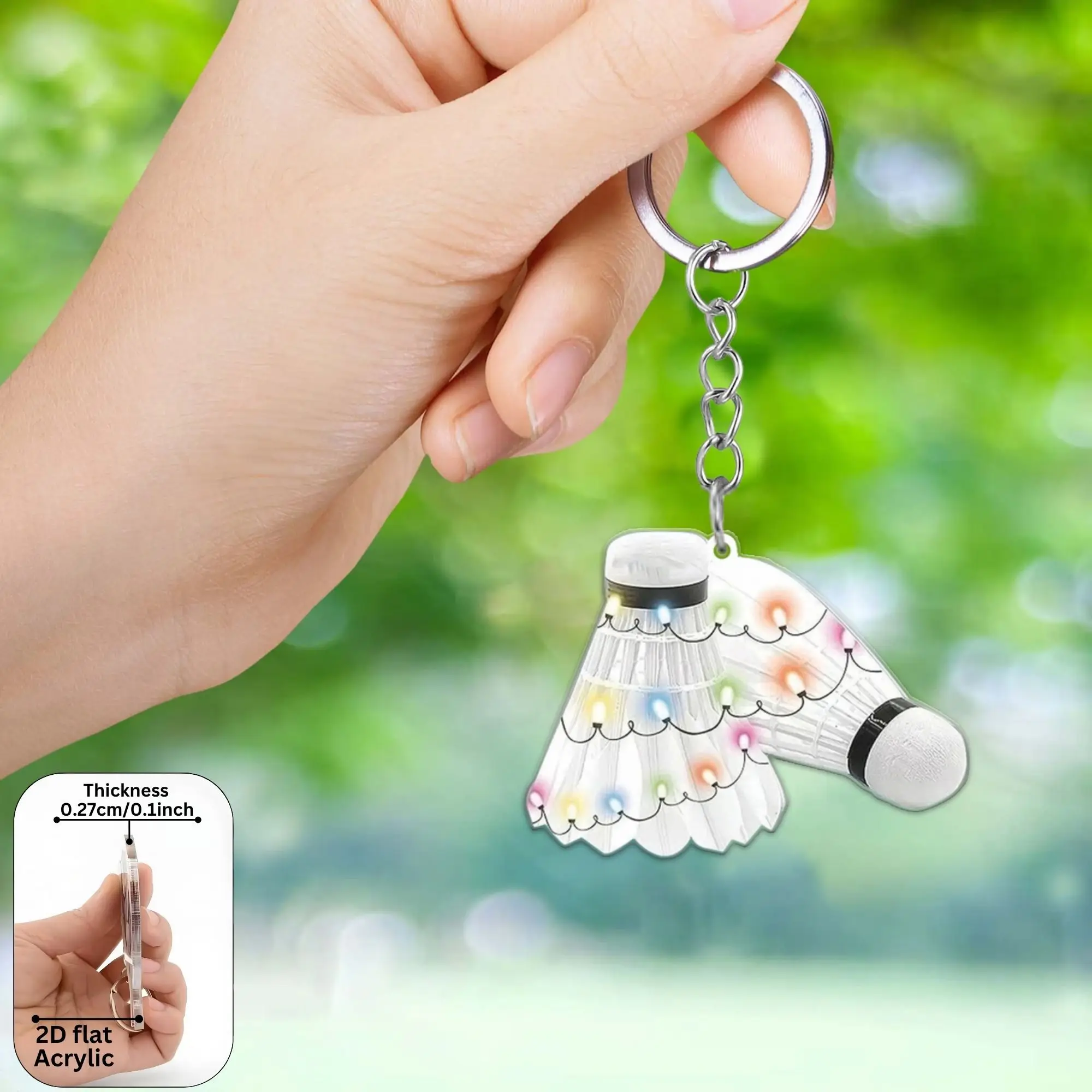 2D Christmas Badminton Keychain 1/5p Novel Sporty Theme Pendant Acrylic Ornament Whimsical Hanging Decoration for Car,Bags,Party