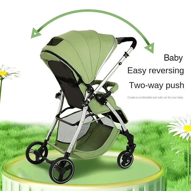 High-Quality Two-Way Folding Baby Stroller – Easy Baby Four-Wheeled Cart, Newborn Sleeping Basket, Can Sit and Lie Baby Trolley