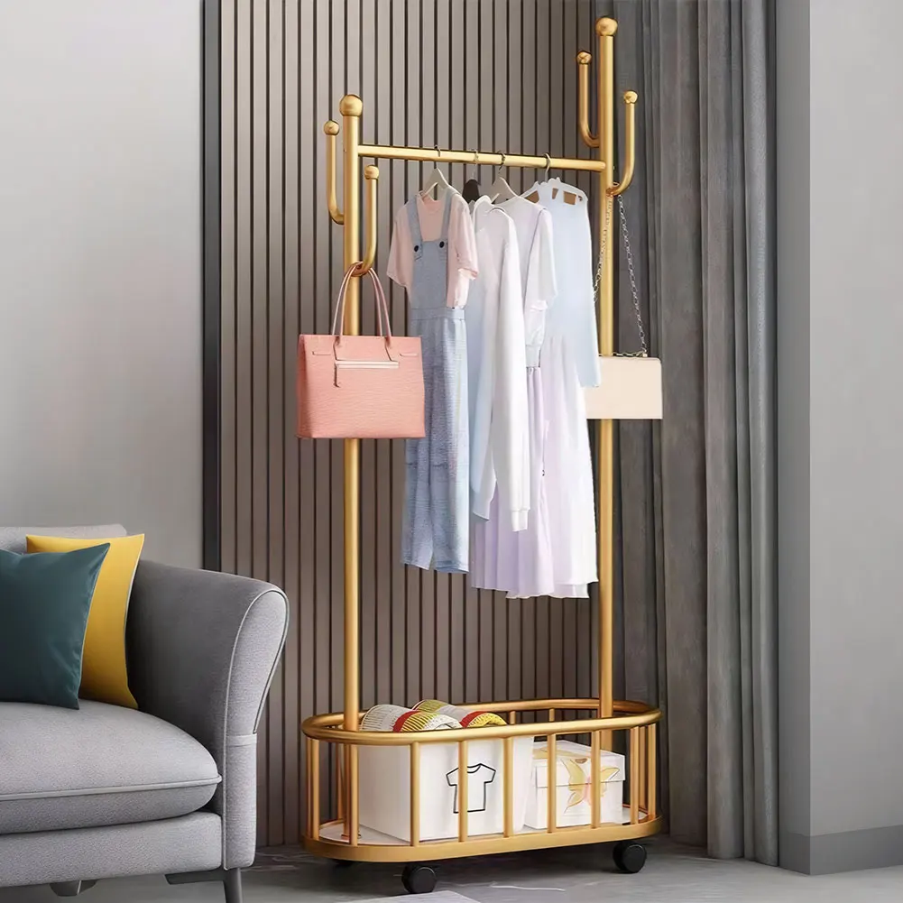 

Вешалка для одежды с корзиной, передвижная стойка для одежды на колесиках для гостиной и прихожей