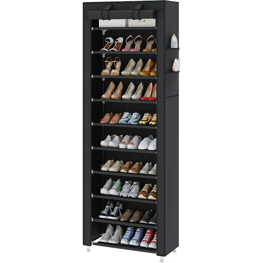 

10-Tier Free Standing Shoe Rack with Dustproof Cover for Closet Entryway Sturdy Stackable Shoe Shelf Organizer to Maximize Stor