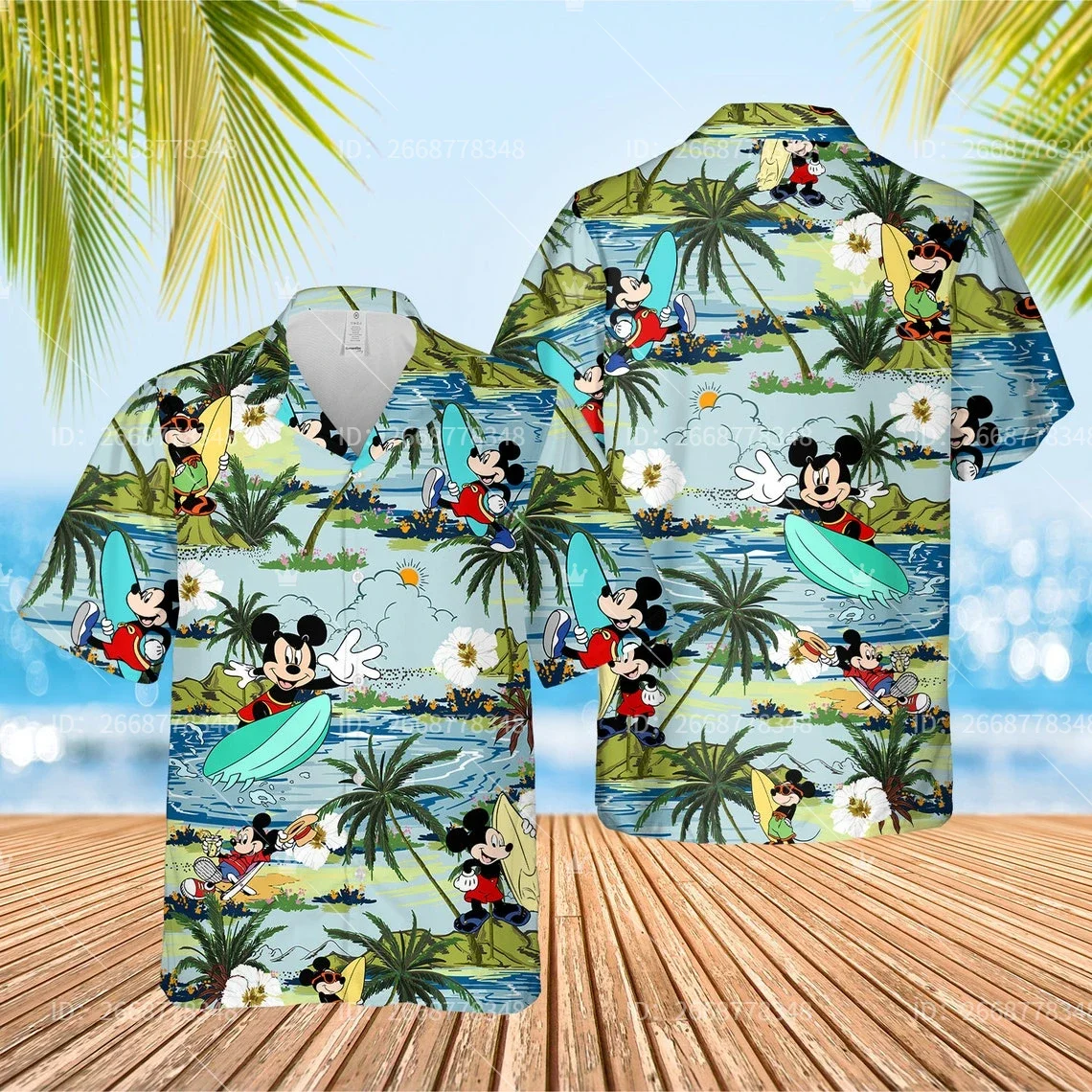 Disney Summer Mickey and Minnie Mouse Hawaiian Shirt Disney World Gift Mickey and Friends Family Vacation Holiday Hawai Shirt