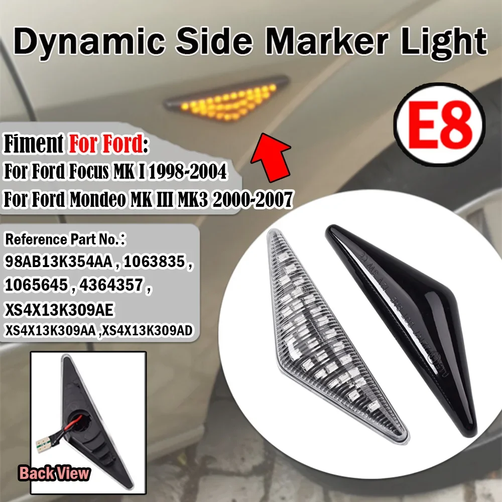 2 قطعة الدخان Led ديناميكية الجانب ماركر بدوره مصباح إشارة متتابعة الوامض مصباح لفورد مونديو MK3 2000-2007 التركيز MK1 1998-2004