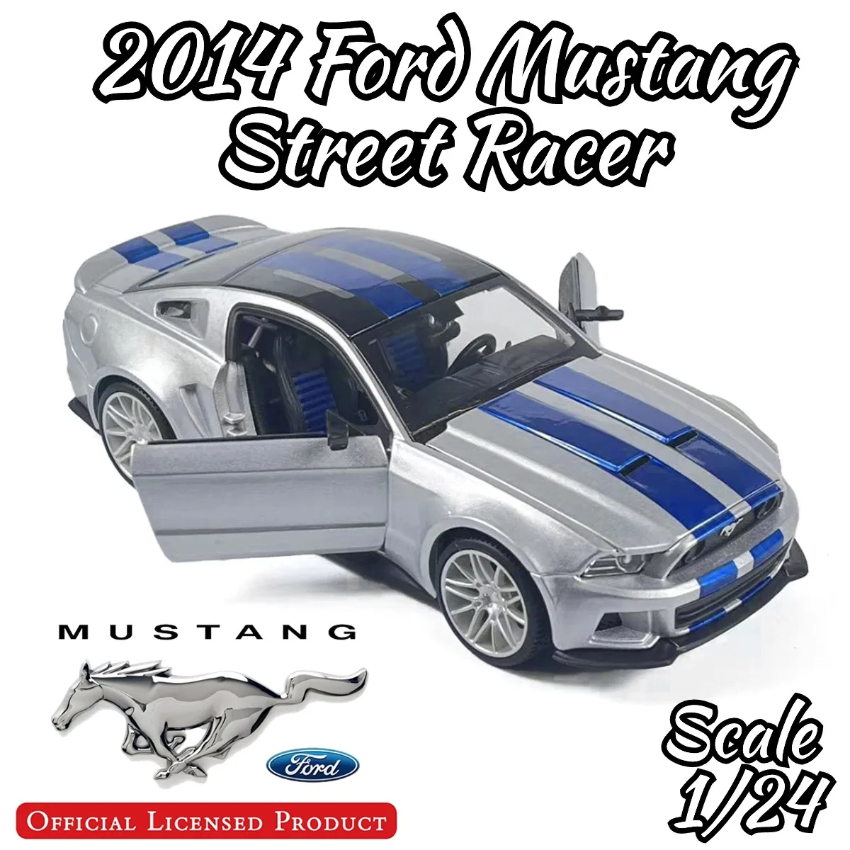 

1:24 Scale 2014 Ford Mustang Street Racer Car Model Replica Diecast Vehicle Miniature Interior Decor Xmas Gift Kid Boy Toy