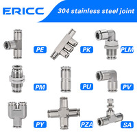 304 Stainless Steel Pneumatic Hose Fitting PE PK PLM PM PU PV PY PZA SA Air Tube Connector 4/6/8/10/14/16 mm