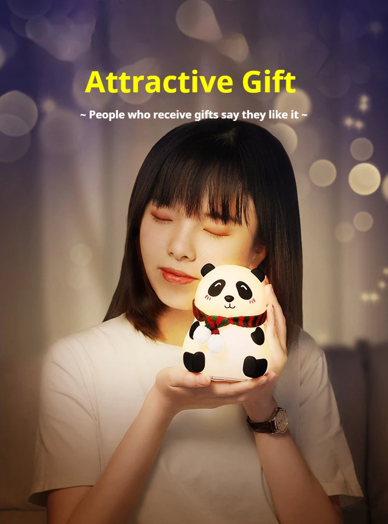 

Night light healing panda silicone led lightsroom decoration Type-C charging 1200mAh 7 color breathing light effect