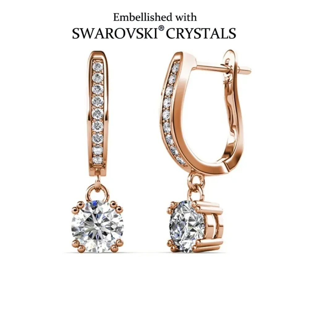 

Elegant Dangle Earrings with Swarovski Crystal Brass Rose Gold Plated Wedding Gift for Women Fashion Jewelry