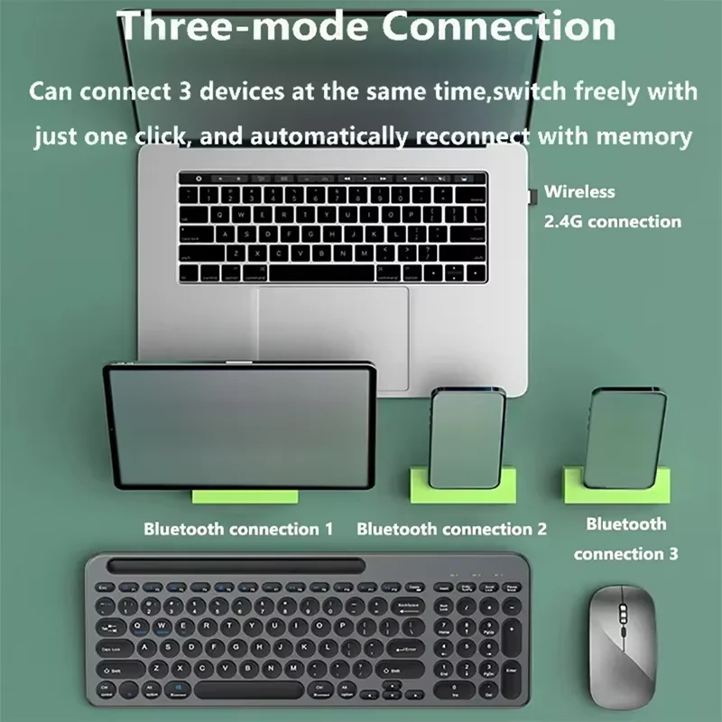 Ultra-Slim Full Size Multi-Device 2.4G/Bluetooth Keyboard with Tablet Holder USB Keyboard for iPad iPhone Mac