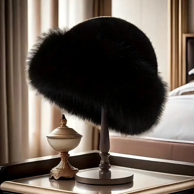 L●Mirror Women's Luxurious Warm Hat, Large Size With Thick Rabbit Fur Trim, Versatile Winter Accessory, Elegant Piece for Festiv 4