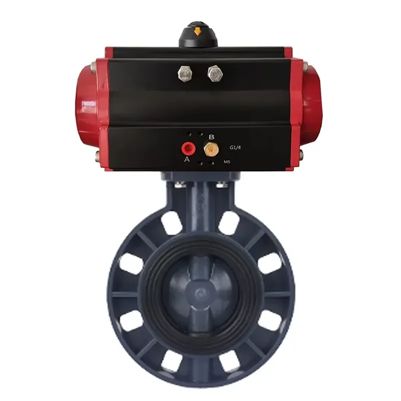 Darhor Corrosive Resistant PVC UPVC Pneumatic Wafer butterfly Valve EPDM Seal Plastic Pneumatic butterfly Valve