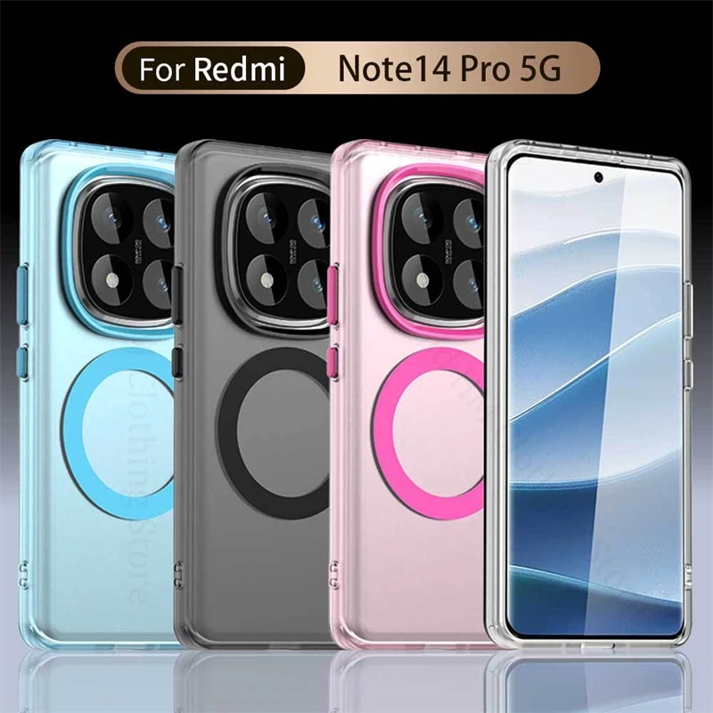 

For Xiaomi Redmi Note 14 Pro+ 5G For Magsafe Magnetic Matte Hard PC Case For Redmi Note 13 R 14 Pro Plus Candy Translucent Cover