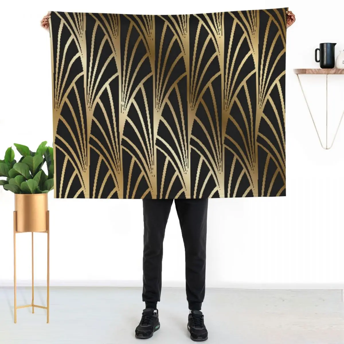 Art nouveau, art deco, gold,black,pattern Throw Blanket Durable Warm Blanket for Daily Home Use