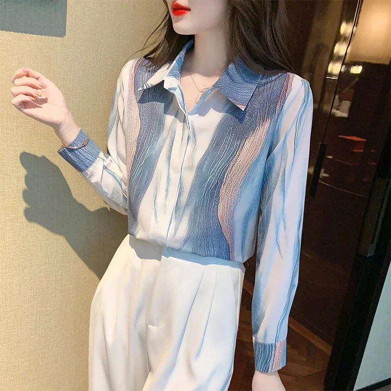 Spring Autumn Elegant Fashion Buttons Chiffon Shirt Ladies Long Sleeve Korean Style All-match Cardigan Top Loose Casual Blouses