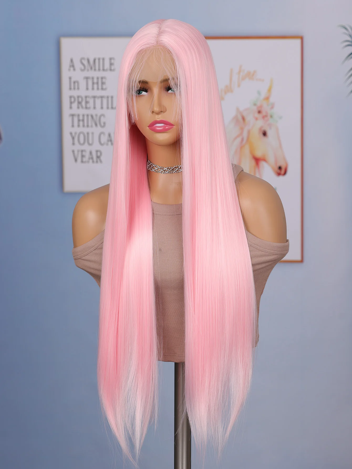 Pink Color Synthetic HD Lace Front Part Wig For Women Long Straight  Preplucked Bleach Konts Hairline Baby Hair Cosplay Daily