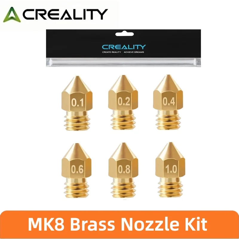 Creality 5/10PCS MK8 Brass Nozzle 0.1 0.2 0.4 0.6 0.8 1.0MM Extruder Print Head Nozzle For 1.75MM CR10 Ender-3 3D Printer Parts