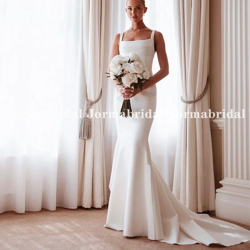 

Sexy Mermaid Wedding Dress with Straps Square Neck Women Dresses Long Trumpet Bridal Gowns Open Back robes de mariée Customized