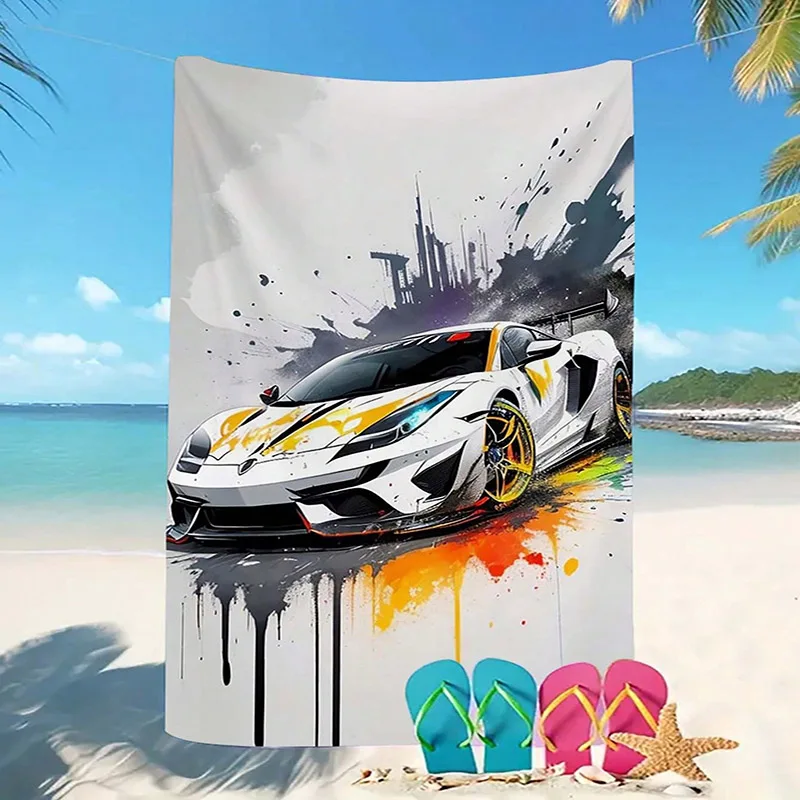 Sports Car Beach Towel with City Splashes Patterned Sunscreen And Windproof Suitable For Swimming Pool Camping Travel Blanket