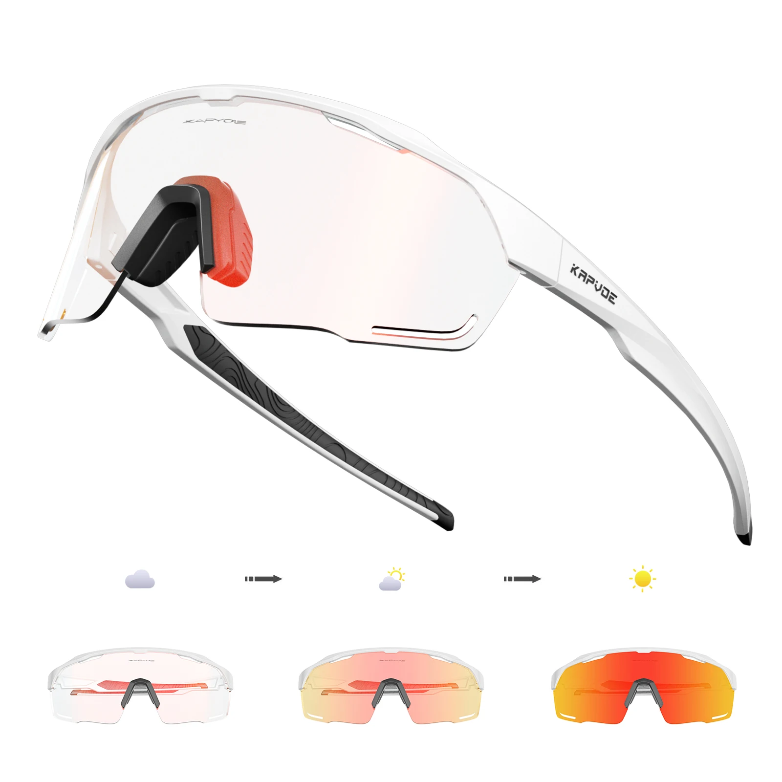 KAPVOE Fahrradbrille Photochrome Sonnenbrille Sportbrille MTB Outdoor Rennrad Fahrradbrille UV400 Herren Damen 3