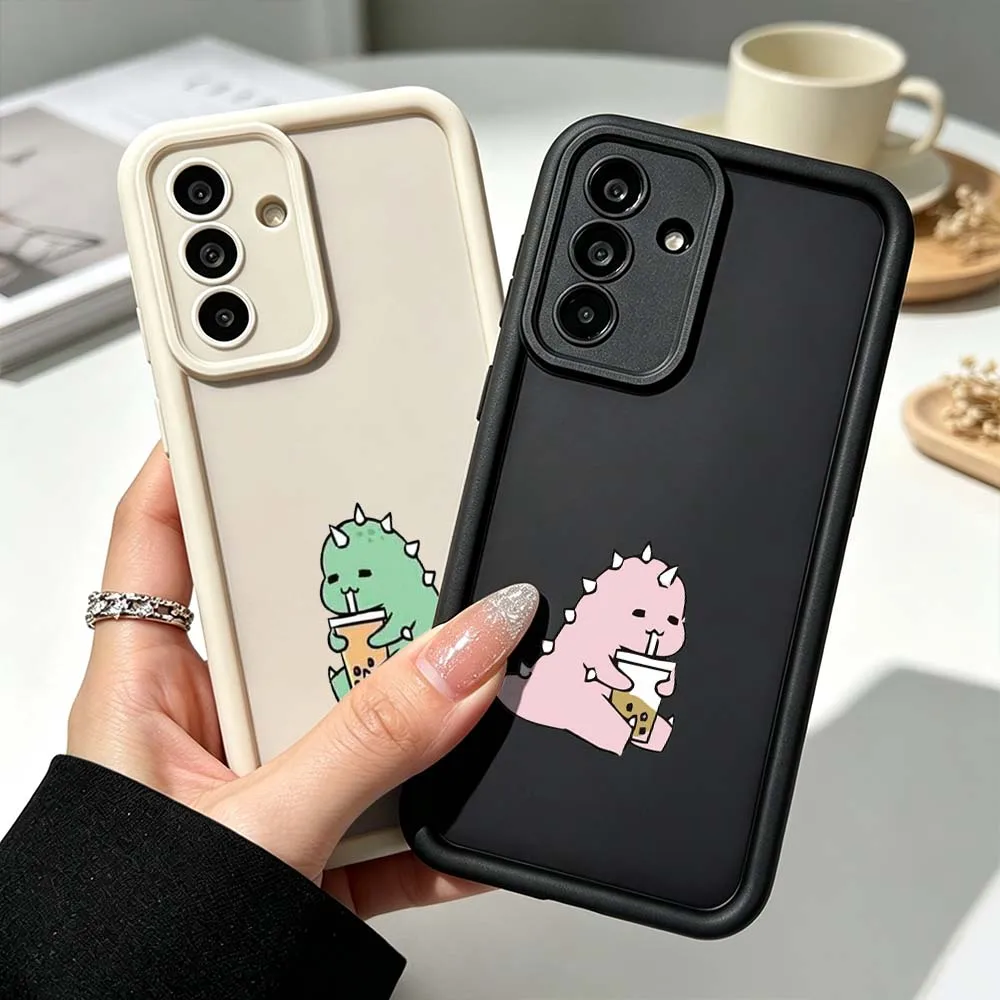 Milk Tea Dinosaur Patterns Phone Case For Samsung Galaxy A71 A57 A56 A55 A54 A53 A52s A17 A16 A06 Eye Ladder Silicone Cover