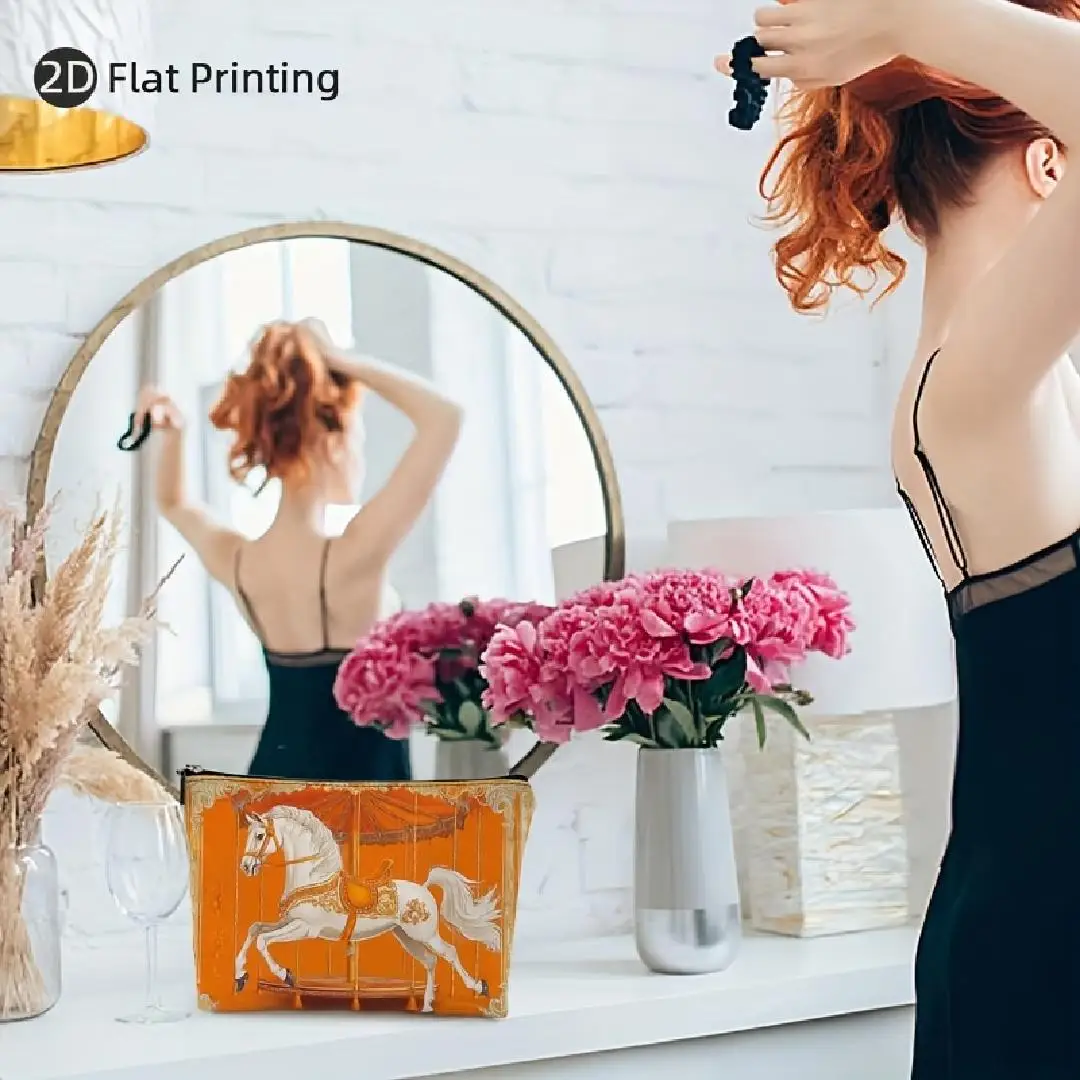 A Carousel designed makeup bag - multifunctional zipper pouch, jewelry storage bag, perfect travel zipper small storage bag.