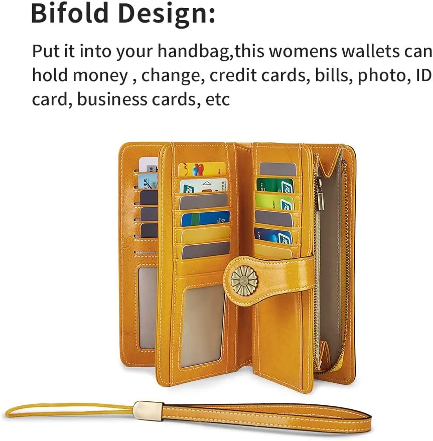 Vananba Womens Multi Card Large Capacity Wallets RFID Blocking Genuine Leather Credit Card Holder Wristlet Organizer with Zipper