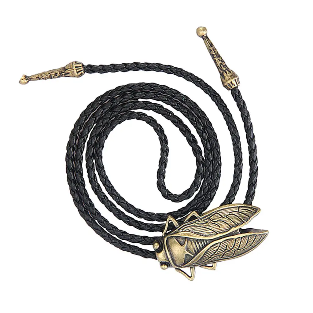 Western Men Alloy Cicada Pendant Leather Rodeo Bola Tie Necktie