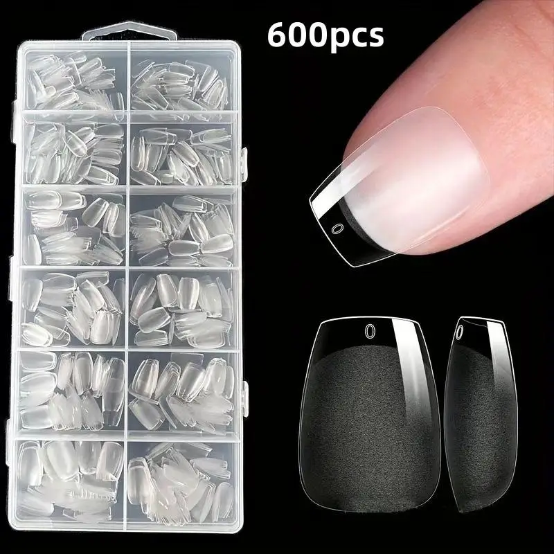 120-600Pcs Frauen Falsche Nagel Tipps Weiche Gel Fingerspitze Semi-matte Platz Mandel Französisch Sarg Volle Abdeckung nägel Verlängerung