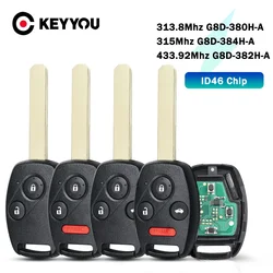 KEYYOU Remote Car Key G8D-380H-A /382H /384H 313.8/315/433MHz ID48 For Honda Accord CRV HRV Fit City Jazz Odyssey Shuttle Civic