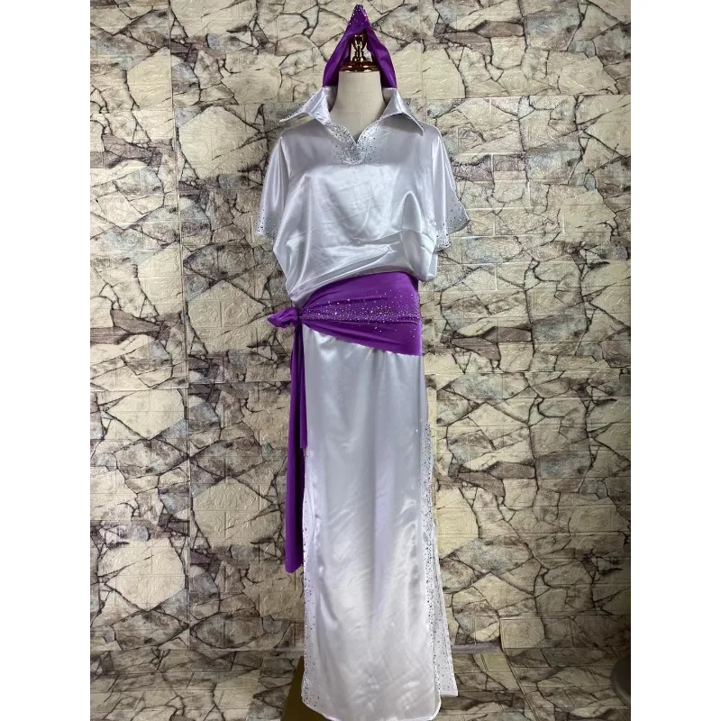 Bata de danza del vientre personalizada, mono holgado de satén Baladi Folk Shaabi, mono con cuello de camisa oriental, Ropa de baile exótica, traje de danza del vientre