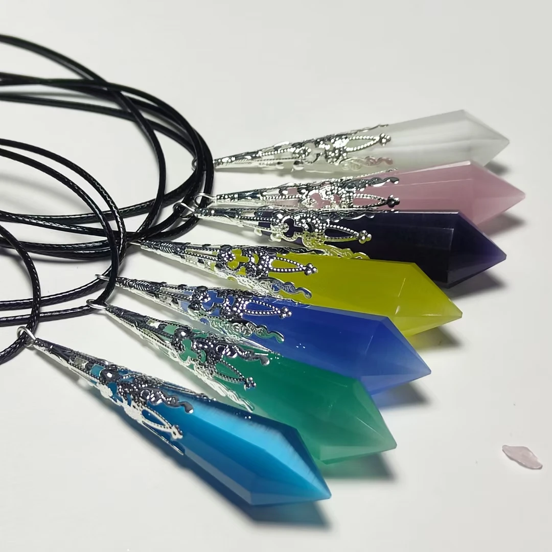 Natural Opal Stone Pendulums Hexagon Column Crystal Point Silver Color Chakra Crystal Pendants Reiki Pendulum Dowsing Pendule