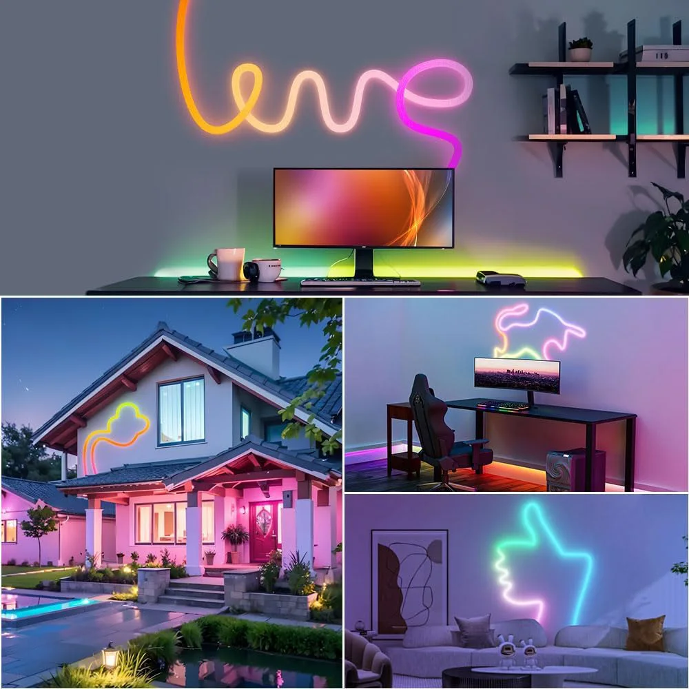 Imagem -06 - Rgb Led Strip Neon Sign Usb Powered Decor Lâmpada Corda de Nylon Flexível Controle Remoto Compatível com Bluetooth 360 Luz Tubo Redondo 5v Ws2812b