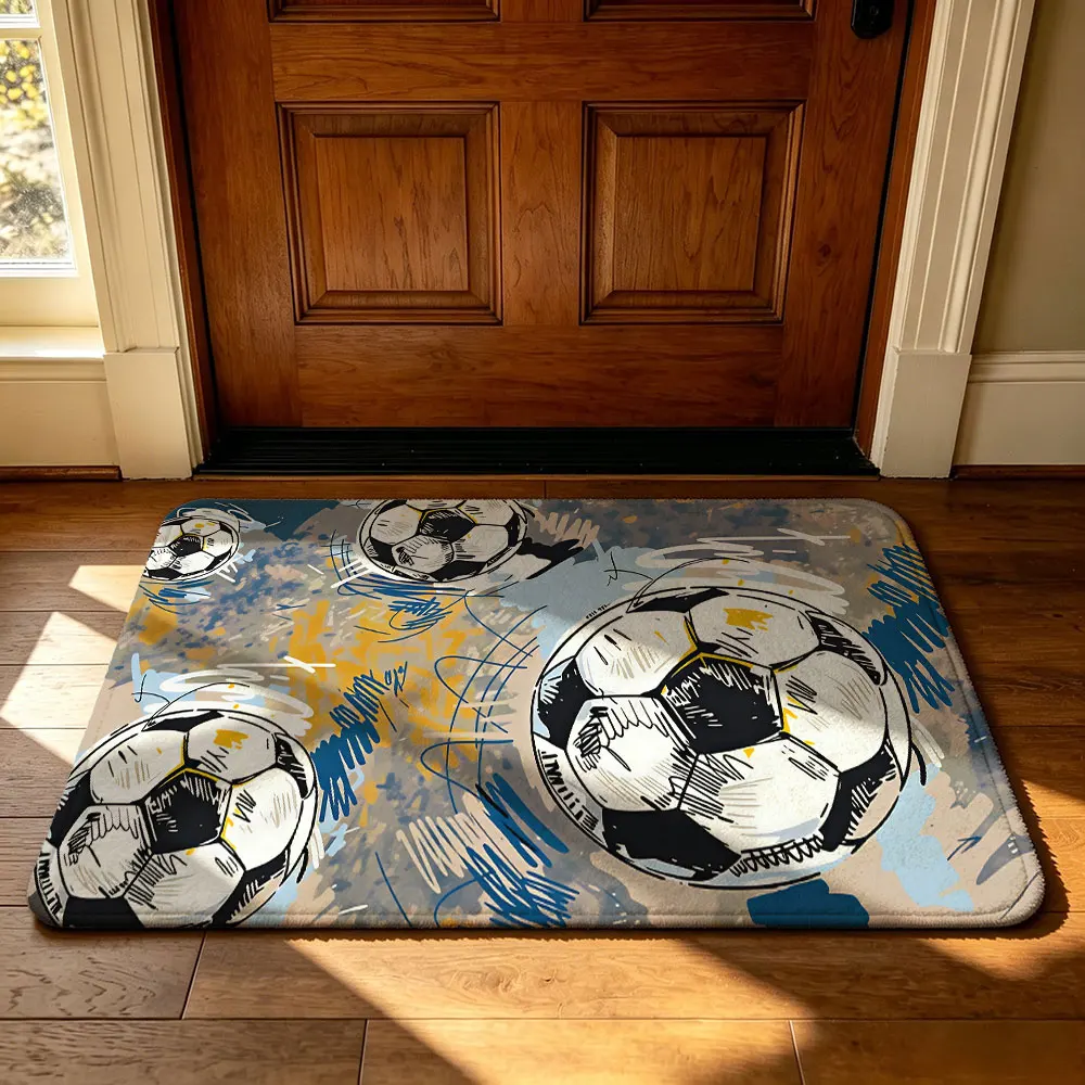1pc graffiti football pattern entrance door mat flannel silicone anti-slip tufted fashionable home decoration