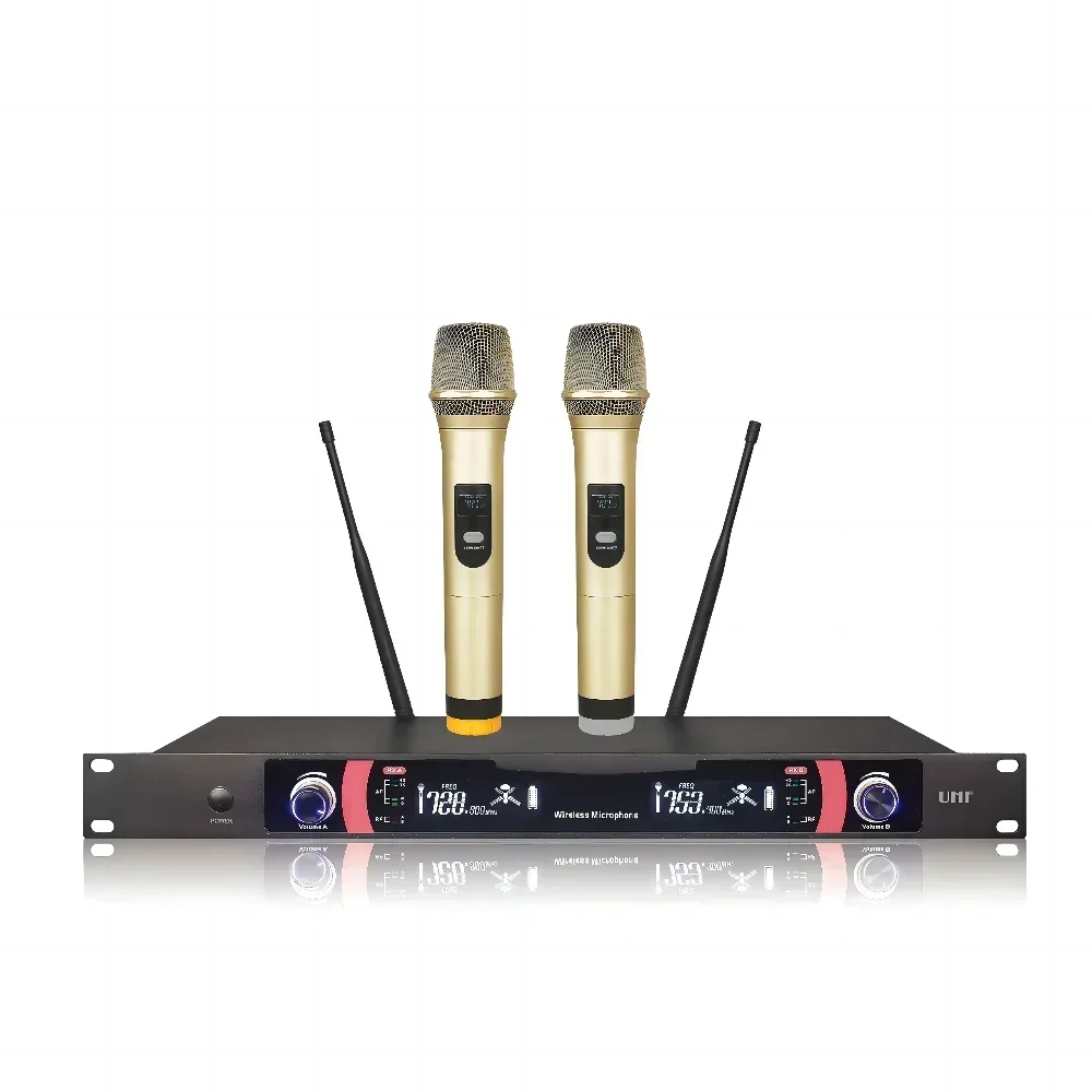 Wireless Microphone Handheld Dual Channels UHF Fixed Frequency Dynamic Mic For Karaoke Wedding Party Band Church Show