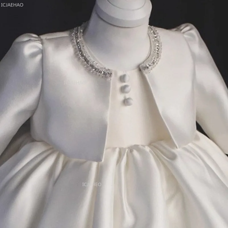 Baby Girl Satin Princess Party Dress Children WhitePageant Evening Wedding Formal Wear Costume Birthday Ball Gown for Kids Host