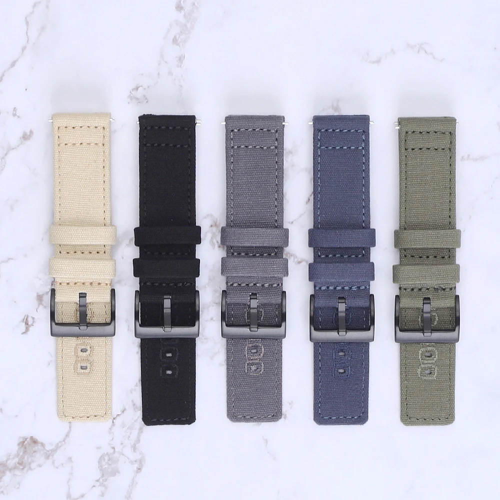 Quick Release Canvas Watch Straps Nylon Band 18mm 19mm 20mm 22mm Brushed Buckle Watchbands Suitable For Smartwatch Aaccessories