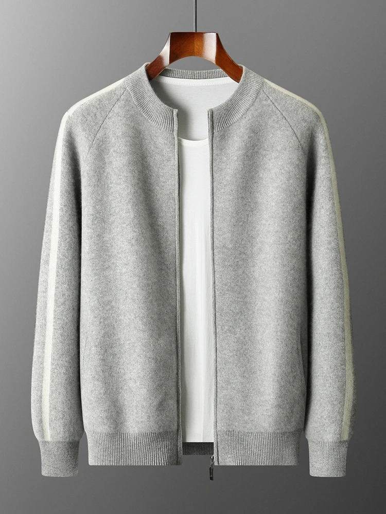 

Autumn Winter 100% Cashmere Cardigan Sweater Men's Clothes O-neck Zipper Thick Warm Knit Basic Long Jacket Smart Casual High-end