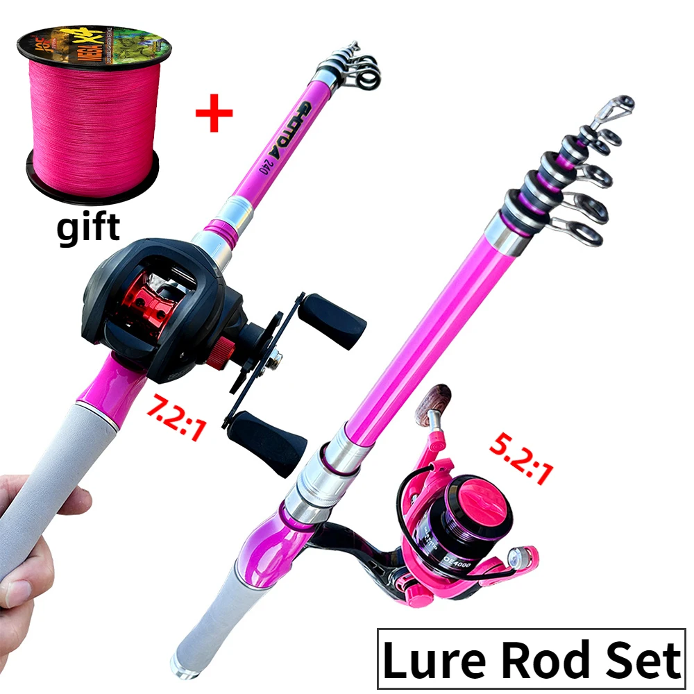 

Baitcasting Spinning Fishing Rod Reel Combo1.5~2.4m Carbon Casting Rod 5.2:1 /7.2:1 Gear Ratio Reel with Line Max Drag 8kg