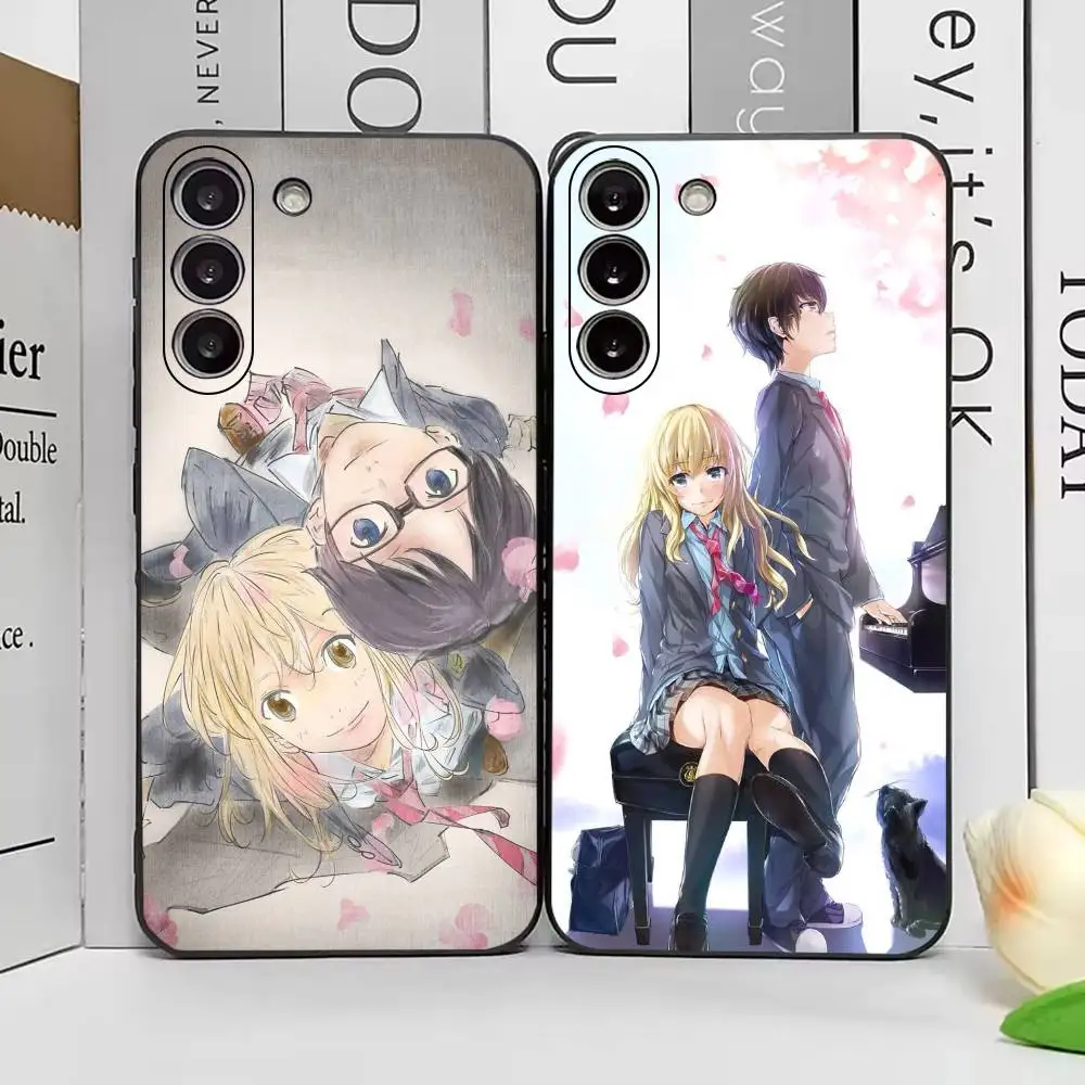 Your Lie in April Lovely Anime Couple Phone Case Black Silicone Soft For Samsung Galaxy A73,A72,A71,A70,A53,A52,A51