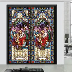 Gothic Rose Window film Glass Films Frosted Stained Window Sticker can do custom size Jesus/Christ Painting