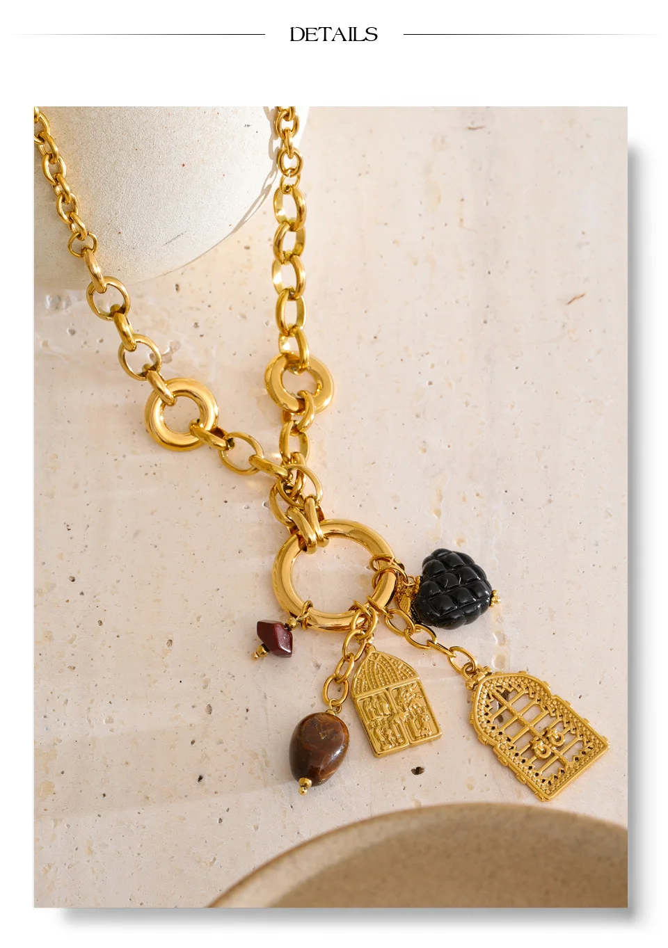 Yhpup Statement-Halskette mit Herz-geometrischem Charm-Anhänger aus Kunstharz, handgefertigt, Edelstahl, stilvoll, einzigartig, unverwechselbar, trendiger Schmuck – Detail 11