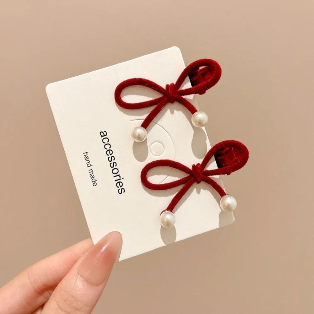 

2Pcs/set Fashion Bow Hairpin Red Velvet Side Hair Clip Barrettes Daily