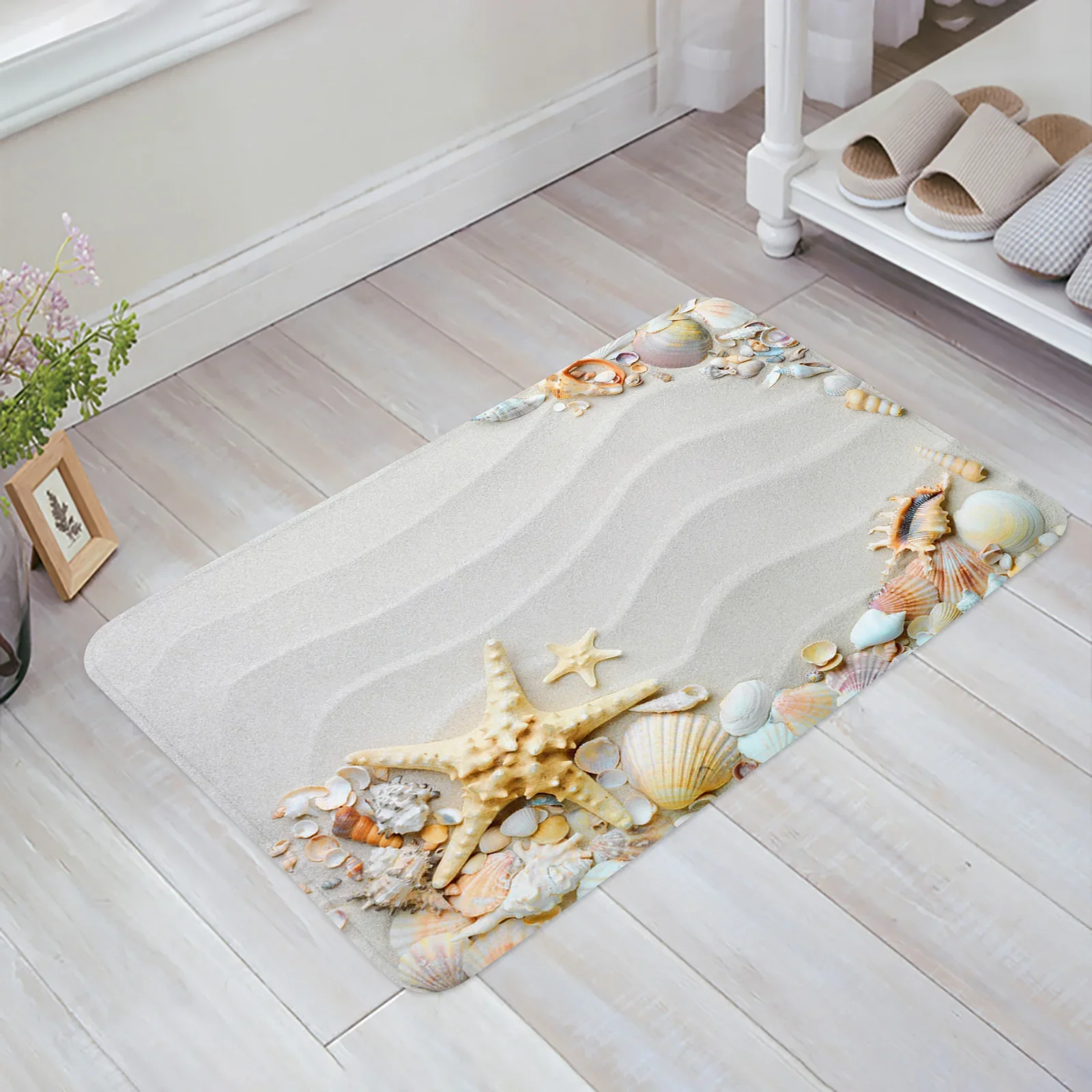 Beach Sand Waves Starfish Shell Conch Kitchen Doormat Bedroom Bath Floor Carpet House Hold Carpet Door Mat Area Rugs Home Decor