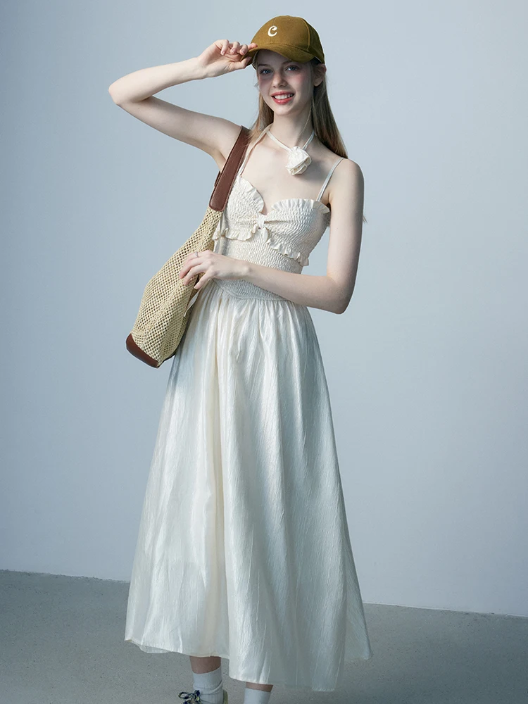 Vestido e con lazo de mariposa en la cintura, falda larga de línea A para mujer, faja floral, primavera 2024, fibra de...