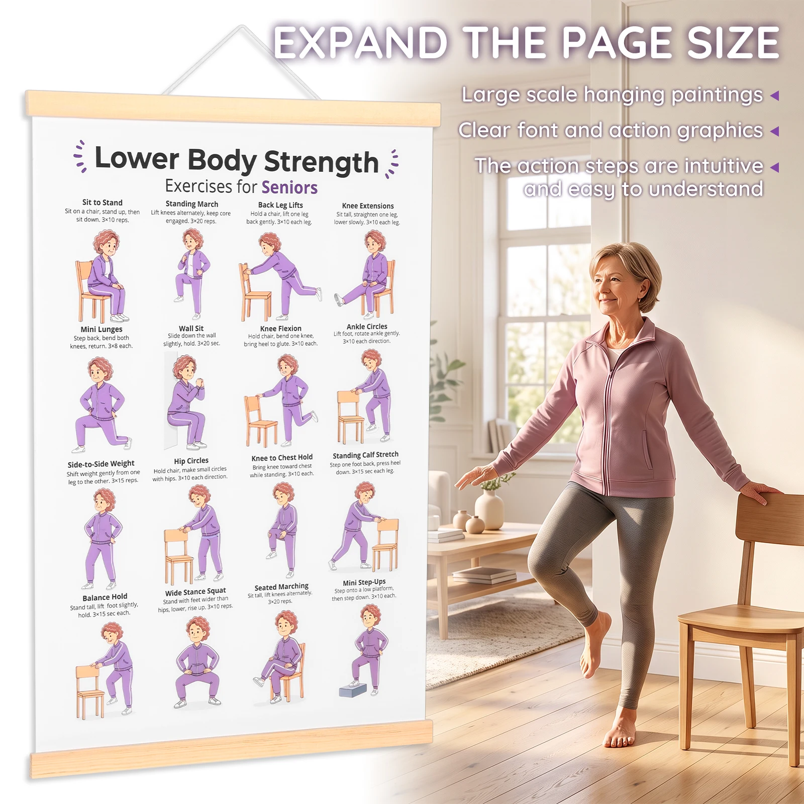 Chair Yoga Tai Chi Exercise Posters Chart Seated Workout Charts Seniors Care Fitness Guide Flexibility Strength Physical Therapy