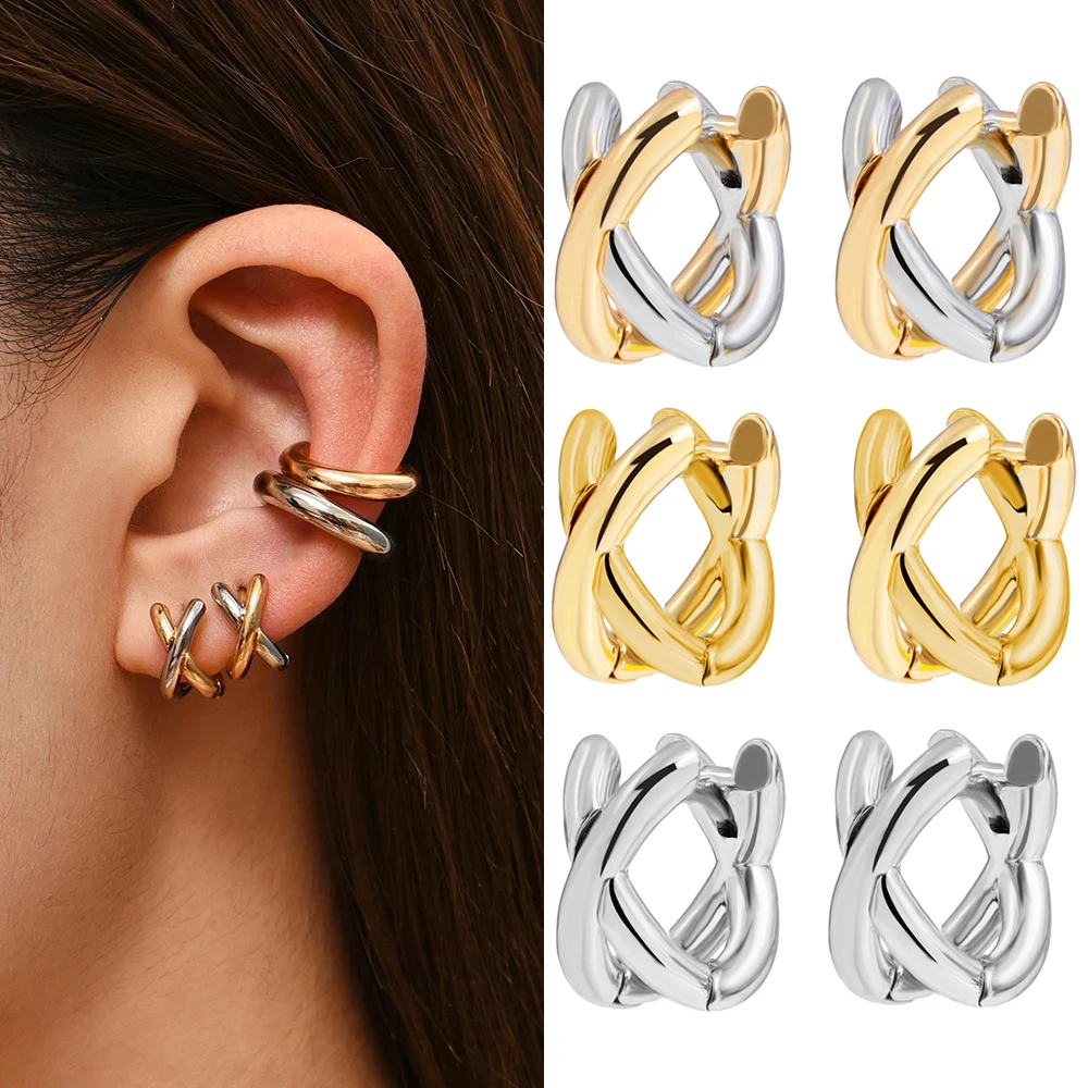 Criss-cross Gold Silver Colors Tiny HuggieHoop Earrings for Women Mini Small Ear Buckle Cartilage Piercing Earrings Punk Jewelry