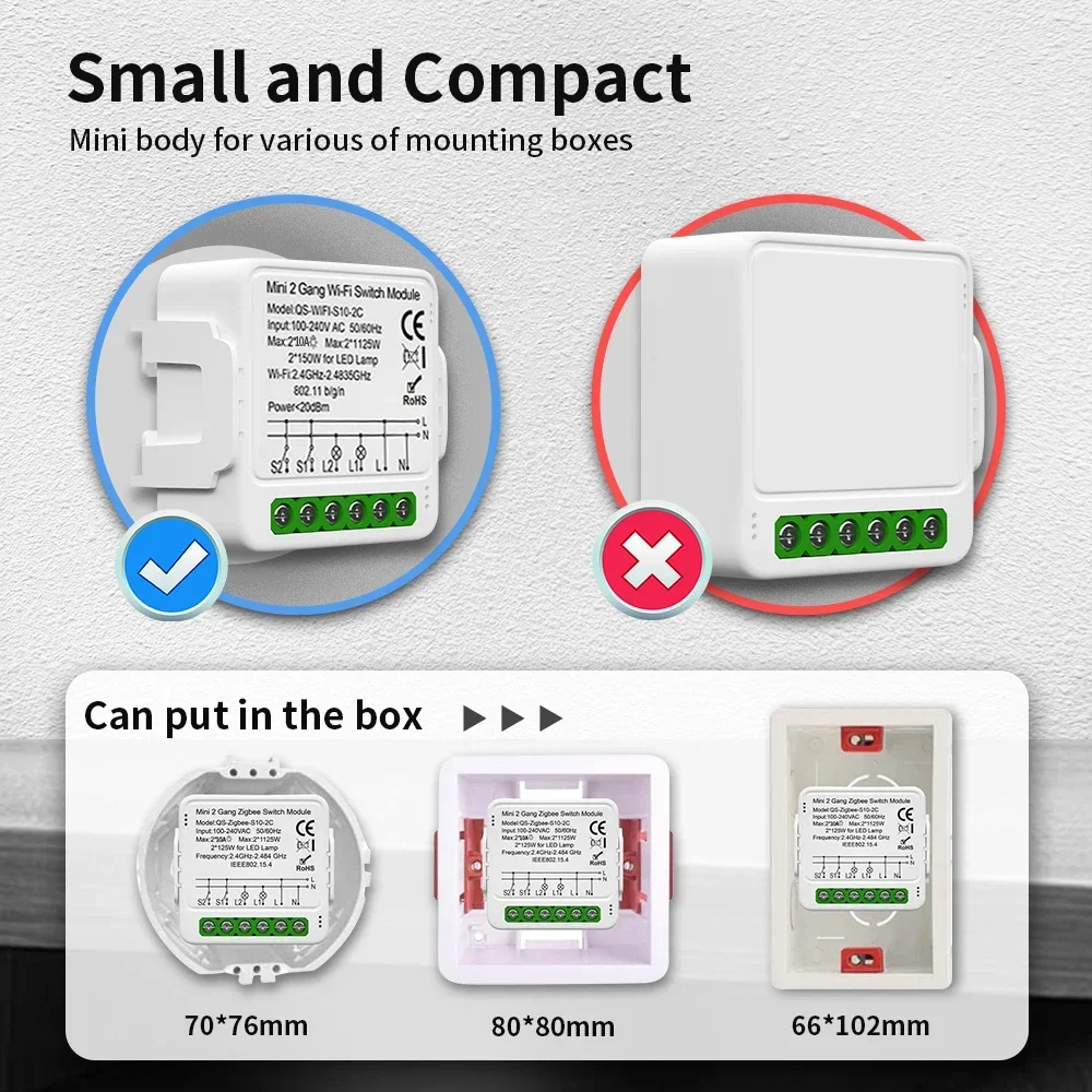 Tnce tuya Schalter Licht Vorhang Dimmer WiFi ZigBee, Smart DIY Mini-Modul, 2-Wege-Steuerschalter, Jalousien Rollladen Rollladen