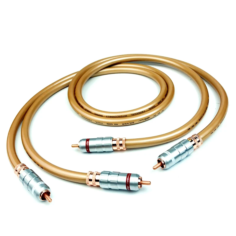 HiFi Copper Silver Plated  2RCA Audio Cable Double Lotus Head Amplifier CD Over Machine Line