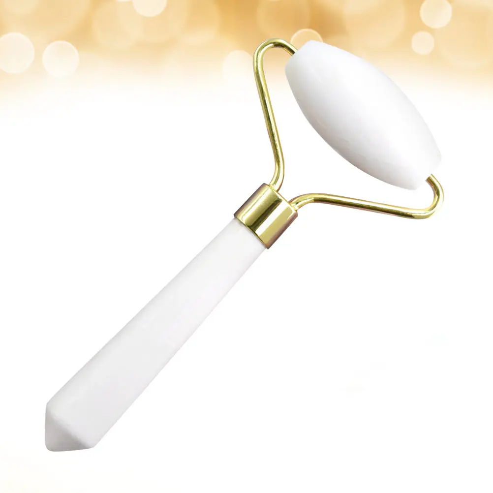 1Pcs White Jade Massager Natural Facial Roller Comfortable Grip Soft Skin Care Tool for Face Puffiness Migraine Relief Beauty