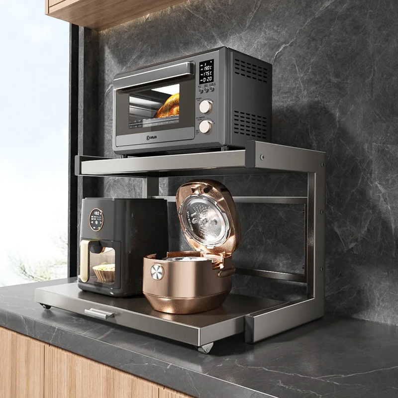Pull Out Microwave Oven Stand Multifunctional Kitchen Shelf for Rice Cooker Countertop Sliding Tray Space Saving Storage Units