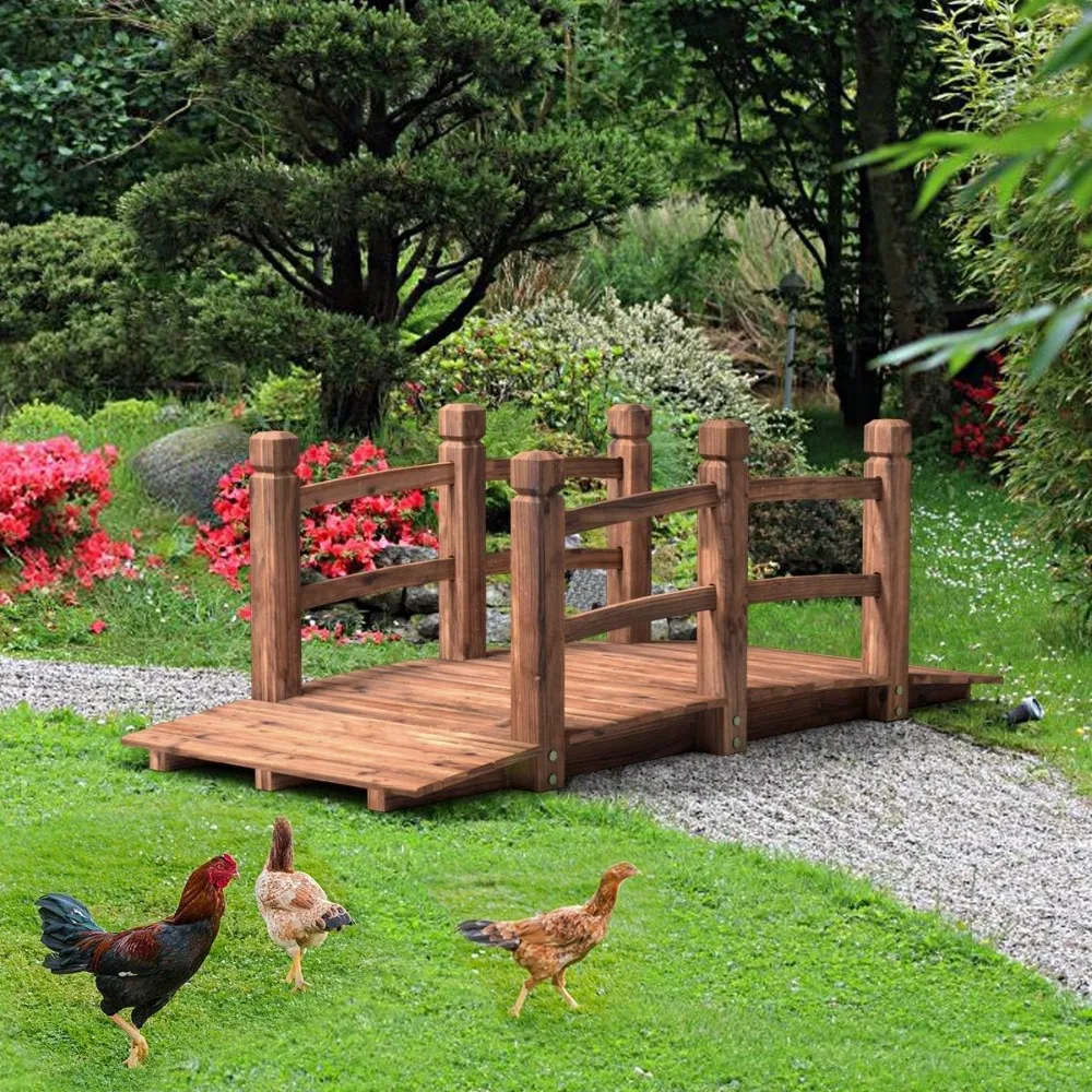 

Wooden Garden Bridge, Stained Finish Decorative Pond Bridge, Garden Bridges for Outdoors Yard 5FT