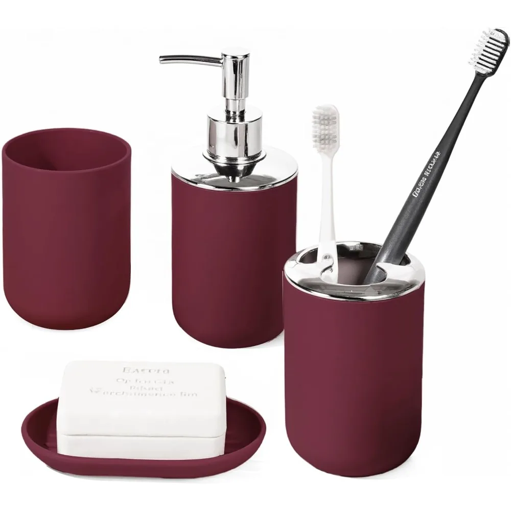 

Набор аксессуаров для ванной комнаты, пластиковый набор для ванной комнаты из 4 предметов включает дозатор мыла, мыльница, держатель для зубных щеток, чашка для мыши, современный b